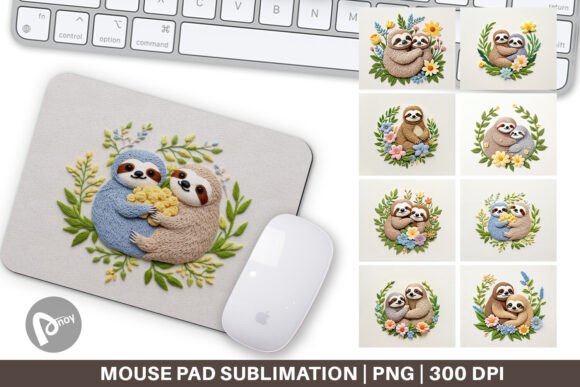 Mouse Pad Sloth Embroidery